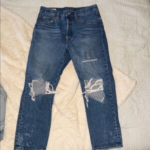 Distressed Women’s Levi Blue Denim Jeans - Classic Straight Fit